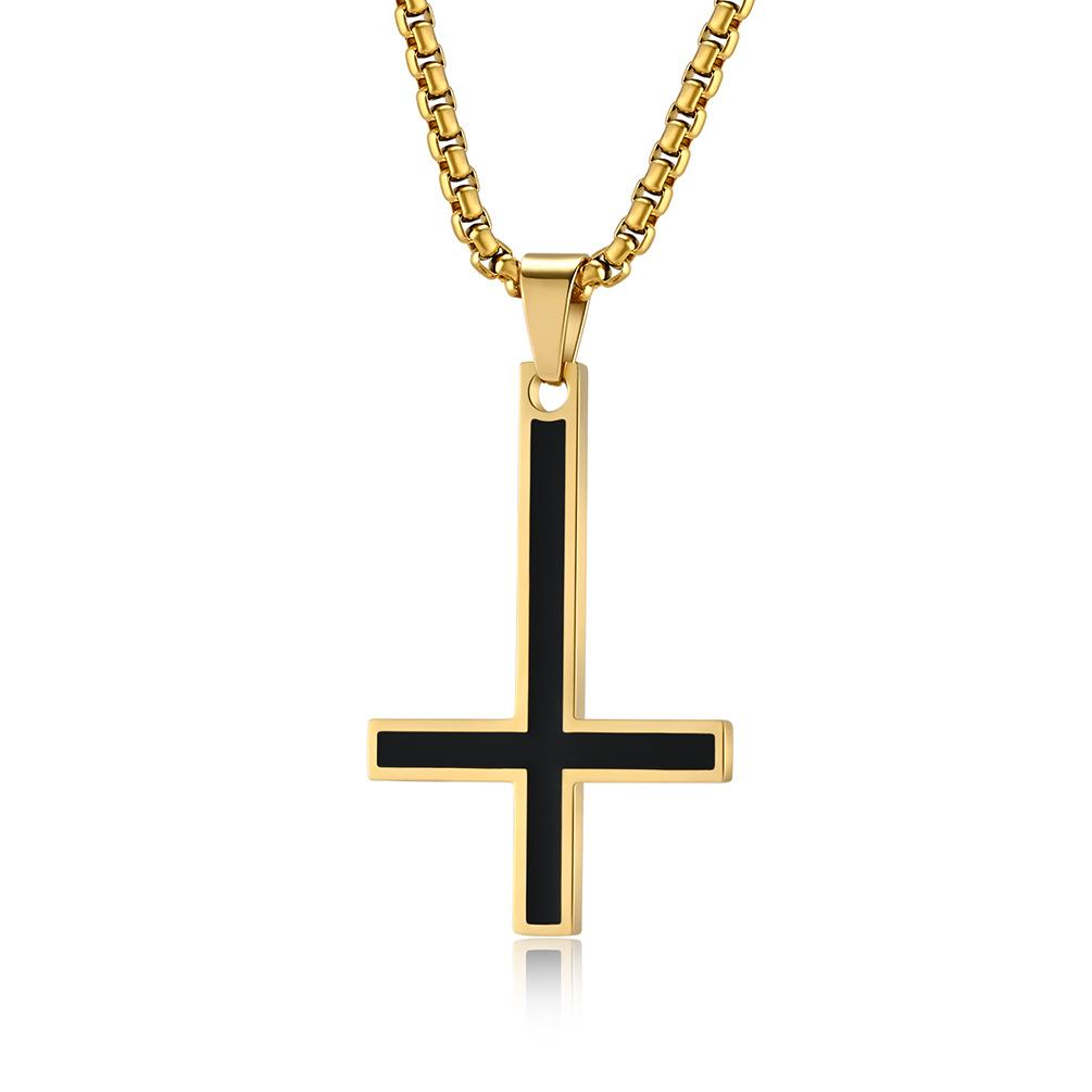 European and American Minimalist Reverse Cross Titanium Steel Necklace with Smooth Surface and Oil Dripping Personality
