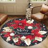 1pc Festive Christmas Round Mat with Poinsettia, Holly Berries and "Merry Christmas" Text - Non-Slip for Living Room, Bedroom