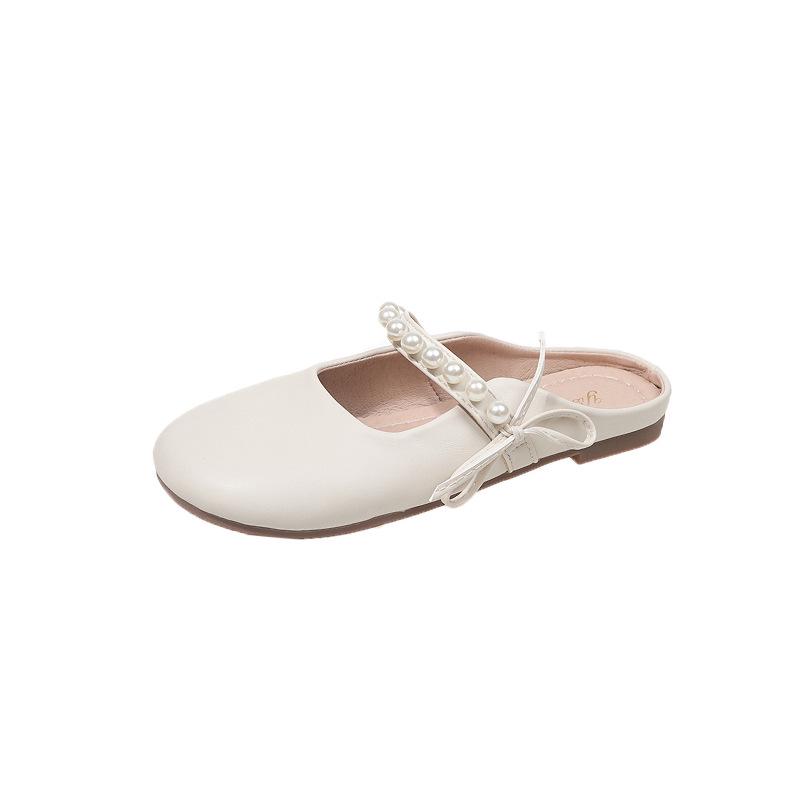 Women s Low-Heeled French Closed-Toe Summer Mules with Pearls for 2024. 36