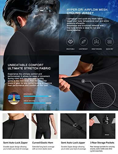 Tesla Men's Short Sleeve Cycling Jersey, UV Protection, Breathable, Lightweight, Half-Zip, Motorcycle Wear, MCT01-JPBLK_XL