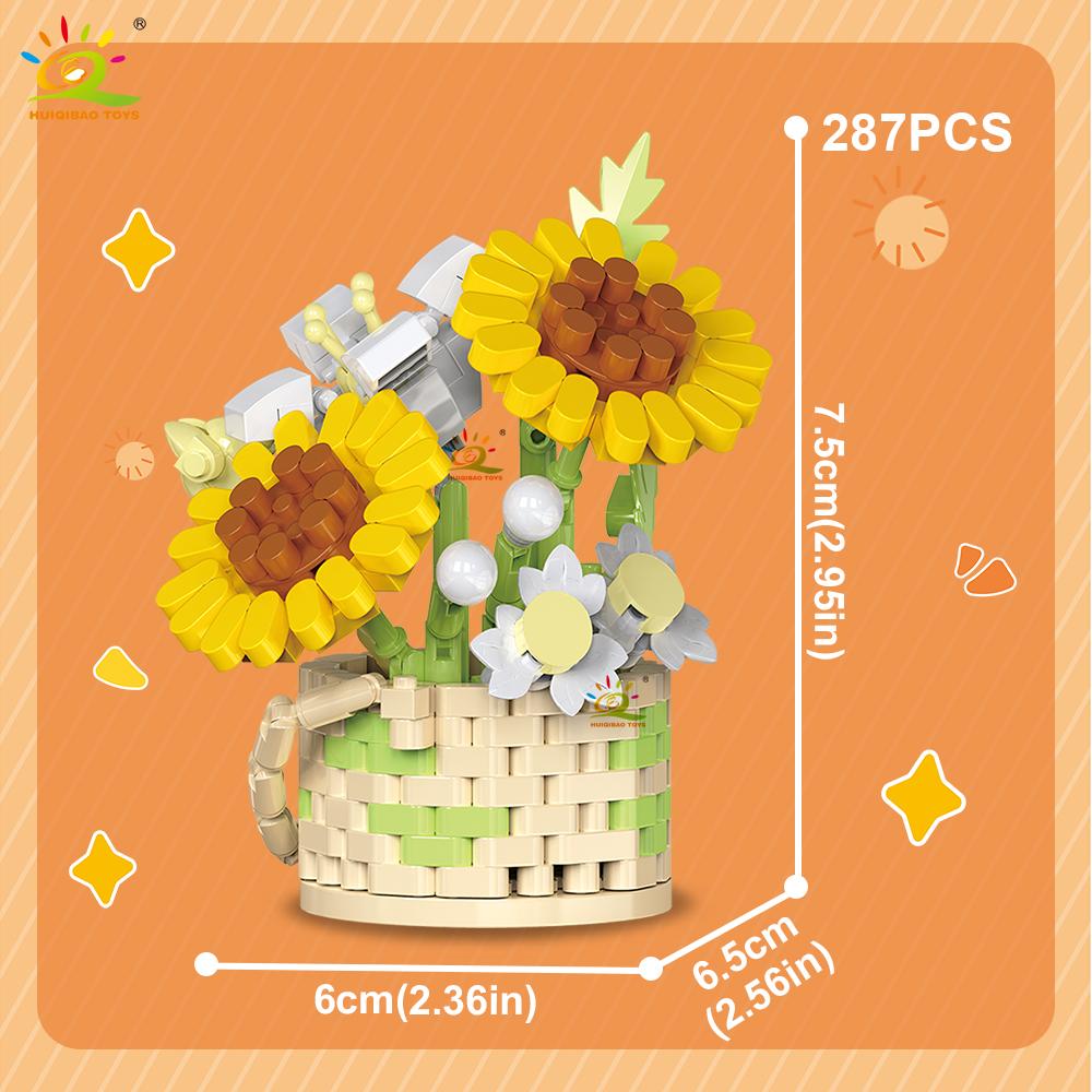 Flower Pot Micro Construction Block DO IT YOURSELF Rose Sunflower MOC Bouquet Mini Diamond Model Brick Toy Ideal for Kids Desk Decoration
