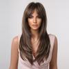 Miękkie, proste, brązowe, warstwowe peruki syntetyczne z długą grzywką