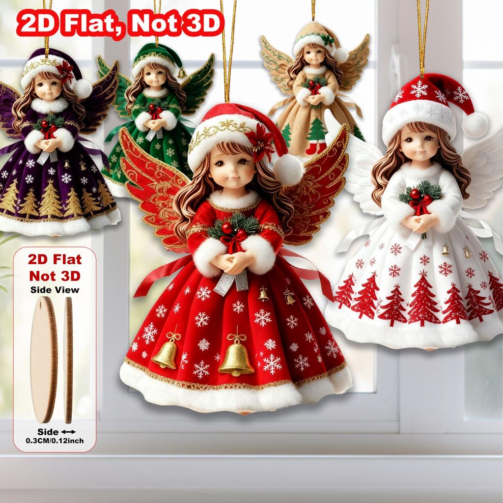 18pcs Christmas Wooden Cute Colorful Angel 2D Flat Wooden Pendant Christmas Tree Decoration Perfect Holiday Party Gift Decoratio