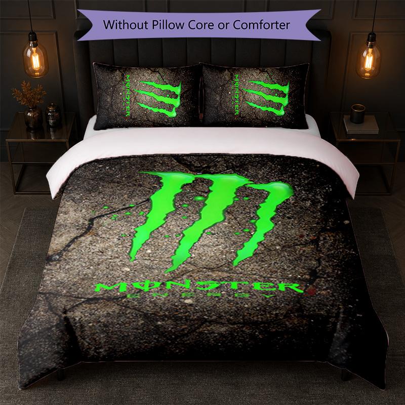 Set Copripiumino Monster Energy Stampa 3 Pezzi 1 Copripiumino e 2 Federe Biancheria da Letto Morbida per Camera da Letto Domestica