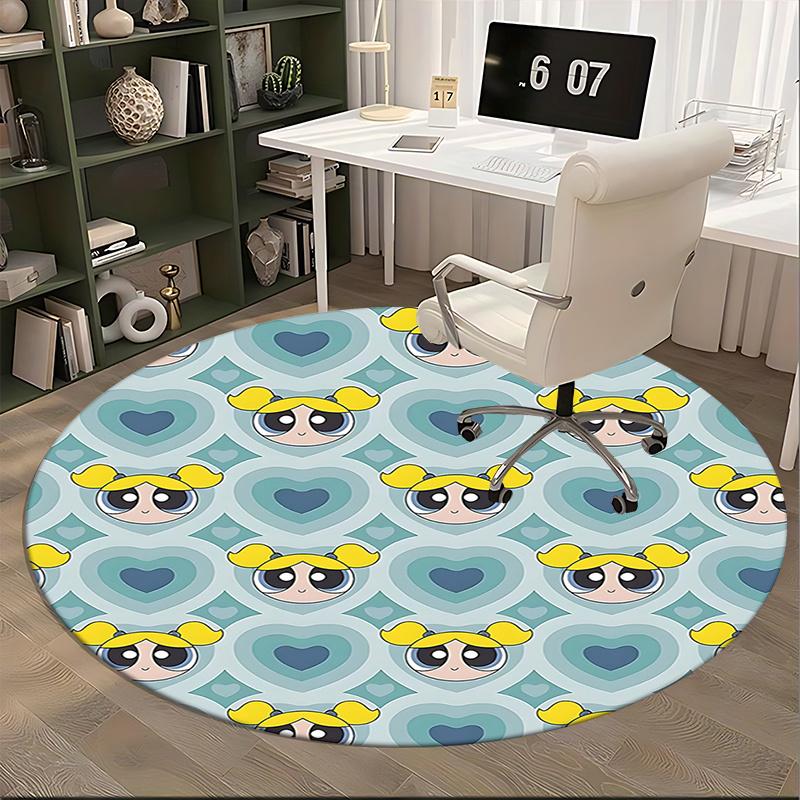 Powerpuff Girls Chair Mat Round Carpet - Home Decor, Office Rug, Suitable for Bedroom, Living Room, Various Rooms0494b
