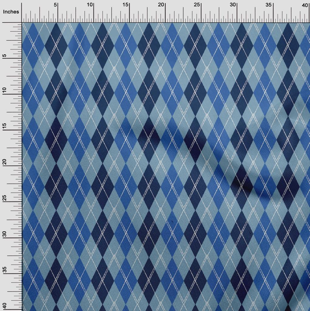 oneOone Cotton Flex Dusty Blue Fabric Argyle Check Quilting Supplies Print Sewing Fabric By The Yard 40 Inches