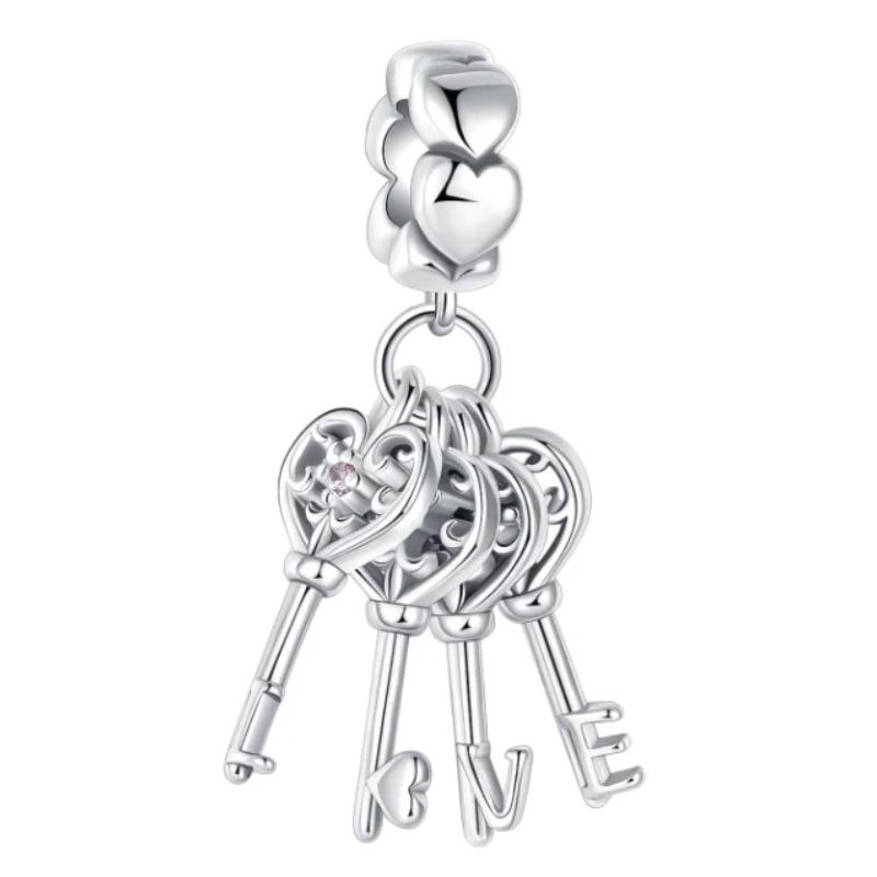 925 Silver Heart Lock Key Charm Pendant for Bracelet Jewelry DIY Gift Dangle Beads Keychain