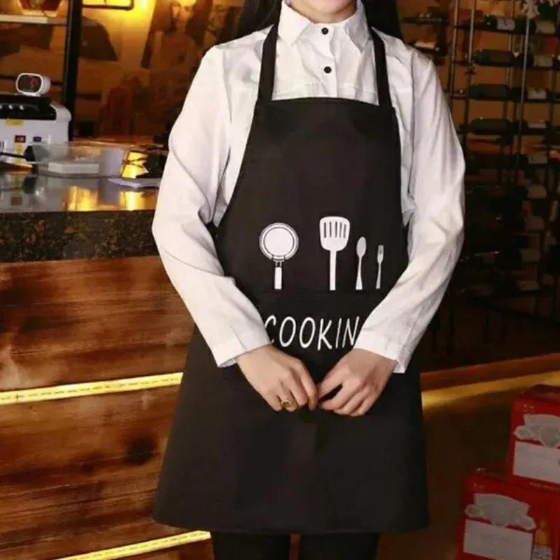 1PC Apron English Letters and Kitchen Utensils Printed Waterproof Apron