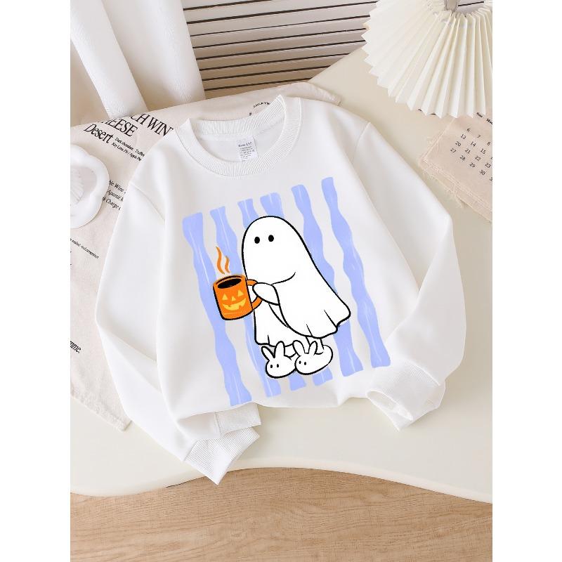 Kids Crewneck Sweatshirt, Fun "Pumpkin Mug" Pattern,Daily Casual Top for Spring & Autumn