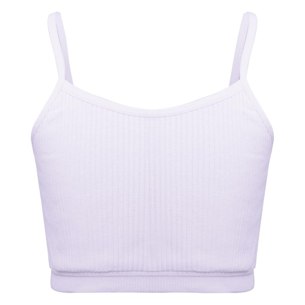 Girls Solid Color Spaghetti Straps Crop Top Ribbed Bra Vest Camisole Sportswear