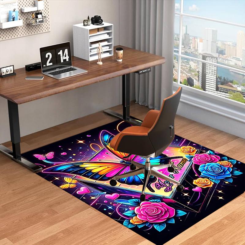 1PC Custom Name Butterfly Magic Art Theme Floor Mat Ideal for Living Room, Game Rooms, Office, Bedroom, Floor Mat Playful Design