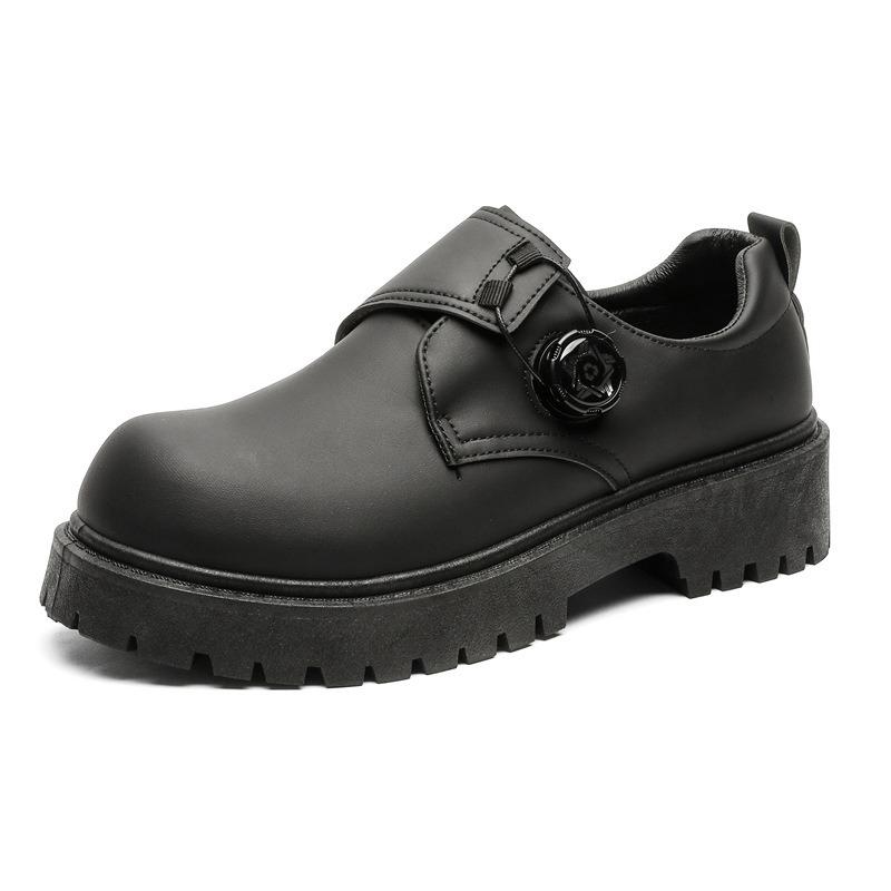 Big head leather shoes men's spring casual retro platform heightening derby shoes formal black wide feet trendy shoes