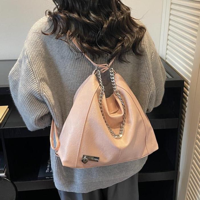 Fashionable Chain Decor Tote Bag Leather Crossbody Bag Multi-functional Backpack Suitable Travel for Daily Shopping Weekend Travel and Other Scenes