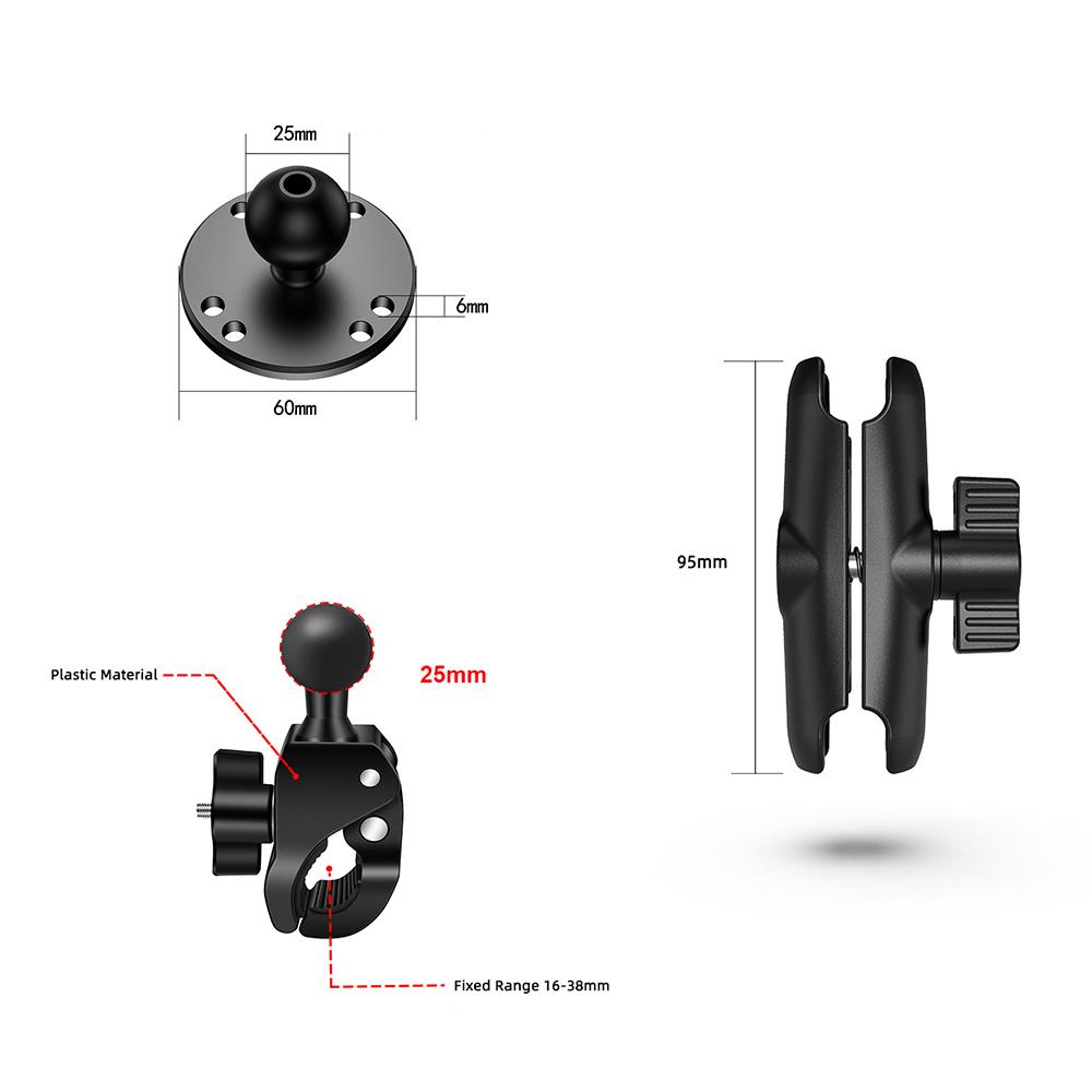 Tough-Claw Mount with Double Socket Arm and Round AMPS Base Adapter for 1 Inch Motorcycle Mount Gadgets Extension Arm