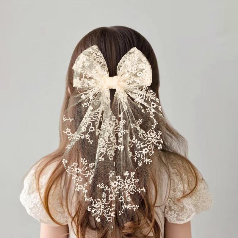 Lace Bow Children's Hair Accessory Sweet Forest-style Hair Clip Elegant Ribbon Mesh Embroidered Hair Clip for Women