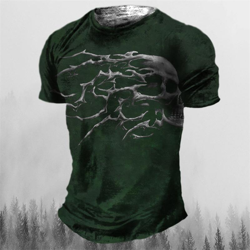 Men's Retro Skull Pattern T-shirt Horror Print Men Tops Hip-hop Rock Street Outfit O-neck Short Sleeved T-shirt Oversized Tshirt
