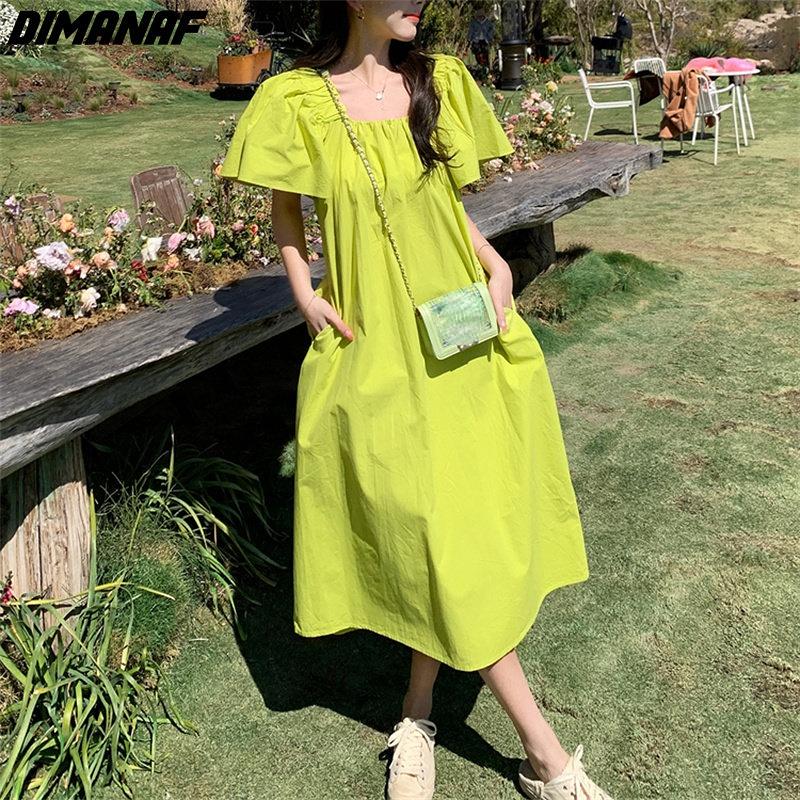 

DIMANAF женское 2023 новое летнее платье джинсовое платье без рукавов однотонное длинное платье свободные зеленые модные базовые платья