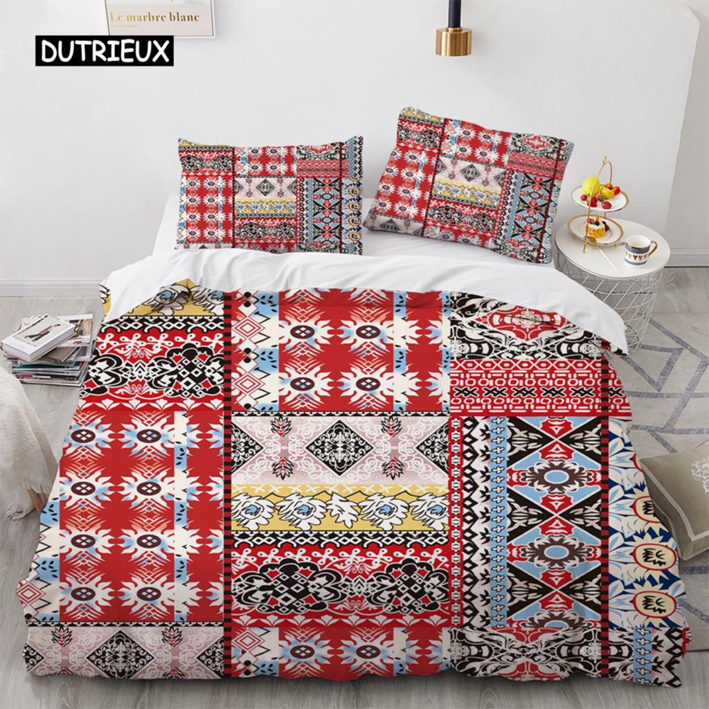Geometric Flowers King Queen Duvet Cover Abstract Floral Bedding Set Colorful Modern Art Polyester Quilt Cover