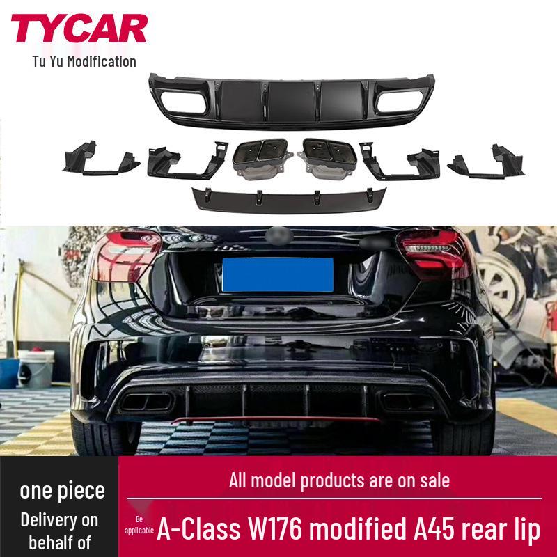 

Gloss Black Rear Lip Body Kit for Mercedes-Benz A-Class W176 A45 AMG 4-Outlet Tailpipe Gloss Black Rear Lip + Black Tailpipe