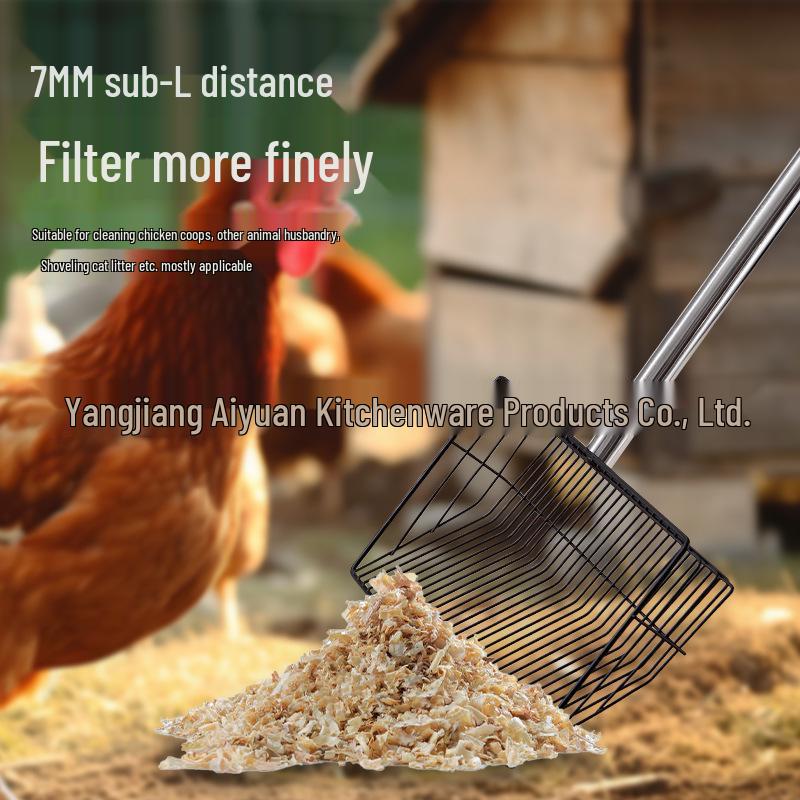 Large Stainless Steel Scoop for Cat Litter, Chicken Poop & Feathers, Tofu Litter, and Quail Cleanup with Long Handle