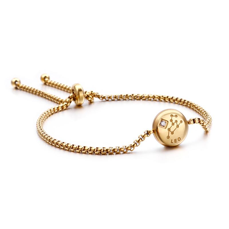 Korean Zodiac Constellations Gold Bracelet with Diamonds - Adjustable Titanium Steel Jewelry for Girls