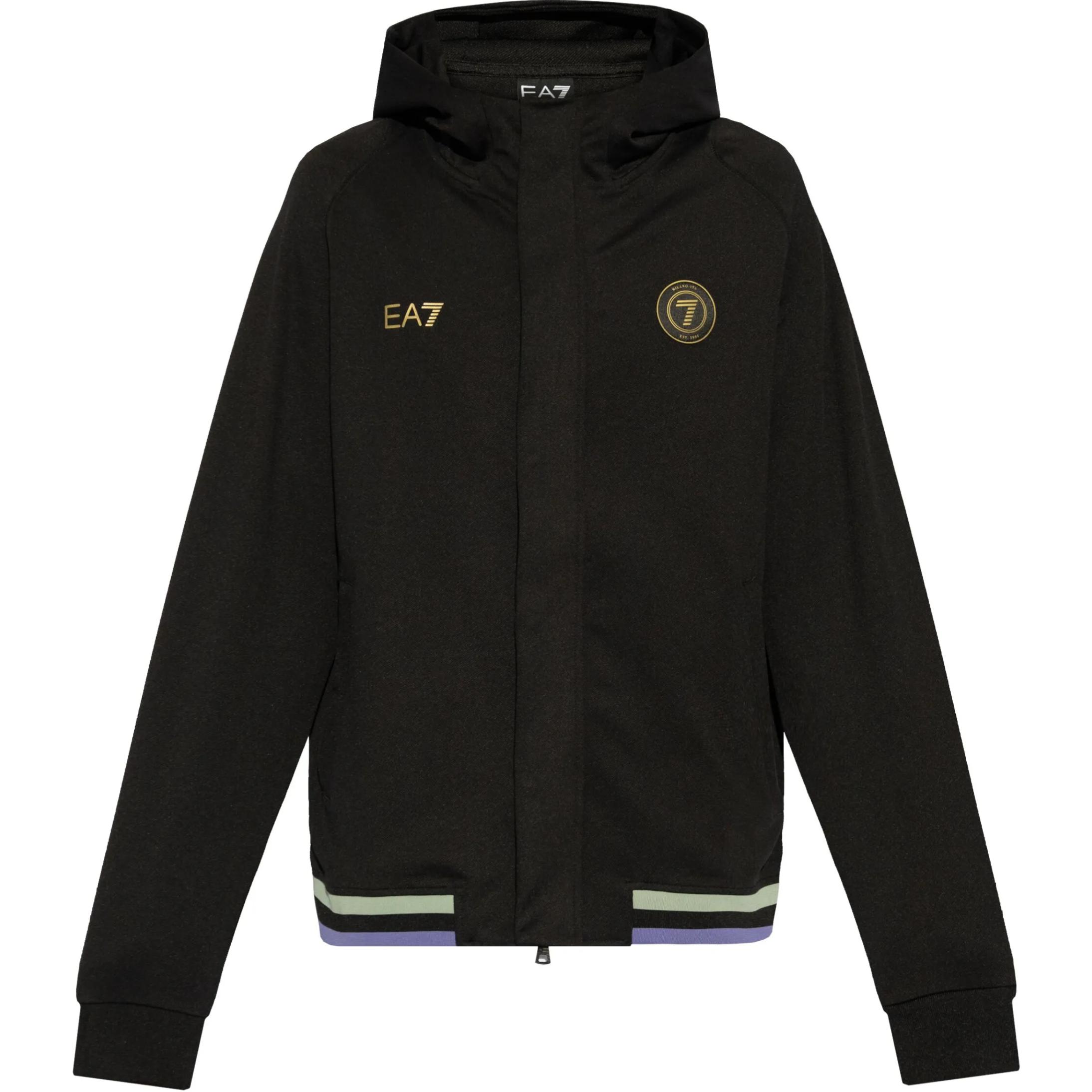 

Emporio Armani EA7 SS25 Letter Print Hooded Long Sleeve Jacket Men jackets Black 7M0002-59AF1-3526 XL