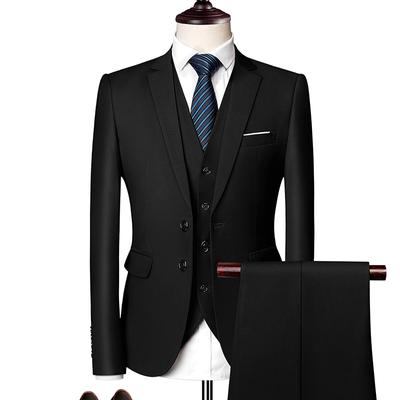(Jacket + Vest + Pants) Men's Suit Three-piece Suit, New Solid Color Slim Boutique Business Fashion Men's Clothing Suit Set