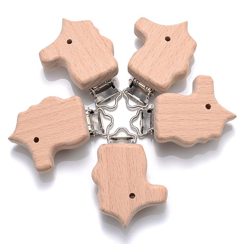 5Pcs/Lot 9 Style Fish Rabbit Butterfly Shape Beech Wooden Clips Metal Bracket for Baby Pacifier Clips Chain Holder Accessories