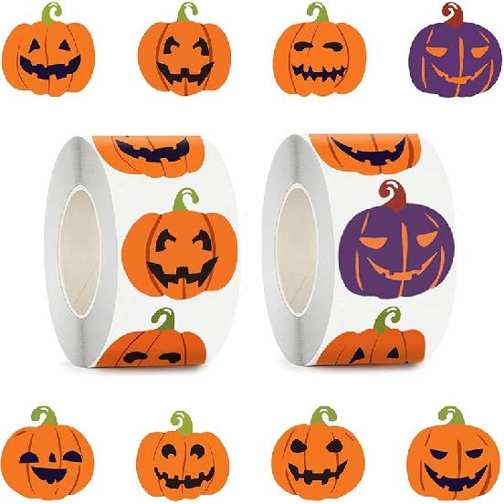 Halloween Stickers for Kids, 1000 Pcs Byhoo Halloween Pumpkin Bat Spider Stickers Roll, 16 Vibrant Colors and Designs, Round Seal Label Stickers,