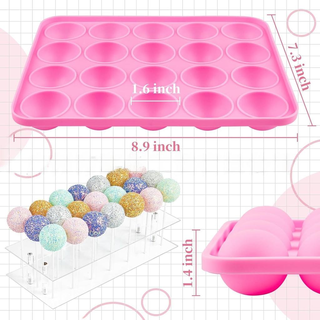 Chocolate Lollipop Silicone Mold Making Kit with Acrylic Display Stand, Candy Bags, Paper Sticks, Twist Ties - DIY Party Supplies