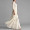 2026 Womens Elegant Loose Fit French Style Solid Color Long A-Line Dress V-Neck High Waist Casual Wear