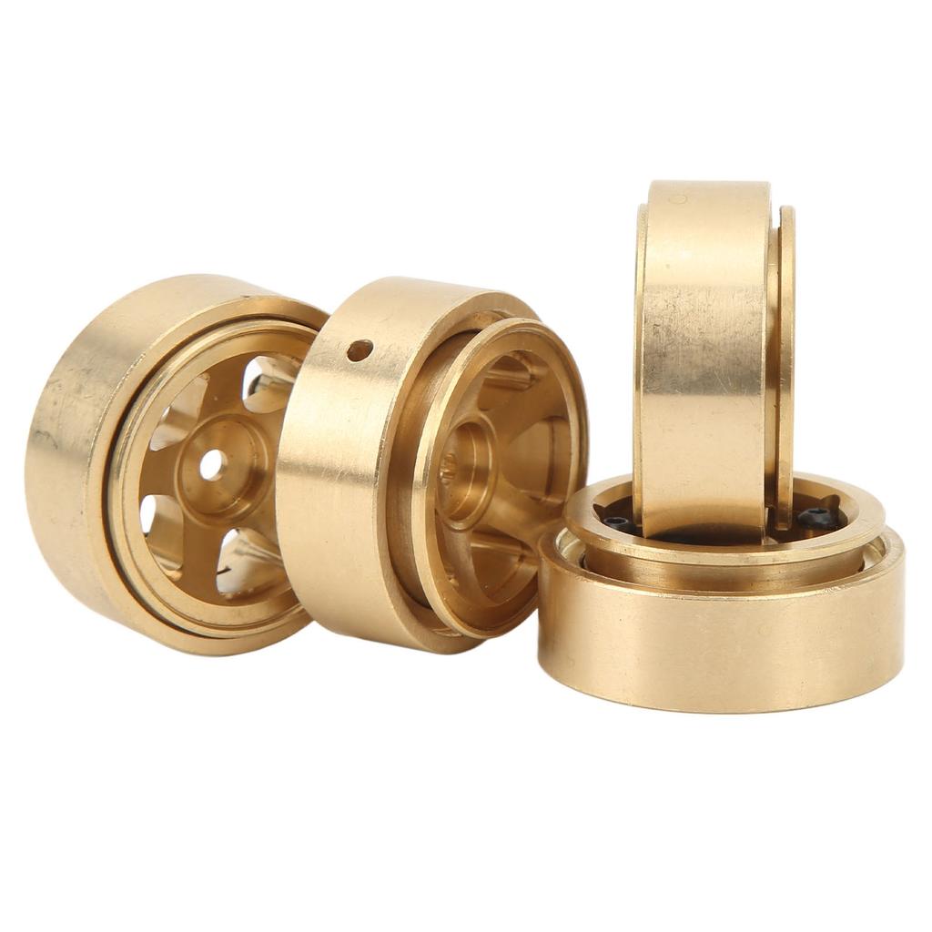 4Pcs RC Beadlock Wheel Rim Hubs Adhesive Free Brass RC Car Upgrade Parts for FMS FCX24 1 18 1 24 Climbing Car Gold