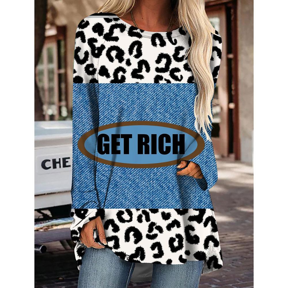 

Модний дизайн. Жіноча смугаста футболка з леопардовим принтом для жінок, вечірній одяг для дівчаток. Вільна осінь-зима. Довга футболка. Топи. 5XL