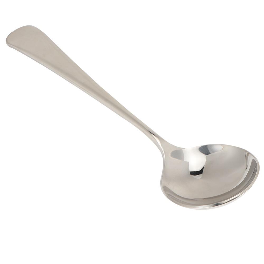 5Pcs Rustless Steel Dessert Spoon Polished Serving Spoon Flat Spoon Base Soup Ladle Food Serving