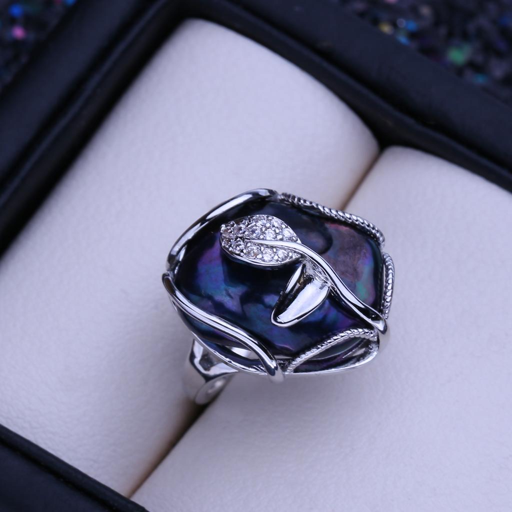 LSOOYH Anillos de perlas barrocas de botón grande naturales de agua dulce para mujer, anillo de bodas clásico de color plata y oro, regalos de cumpleaños al por mayor