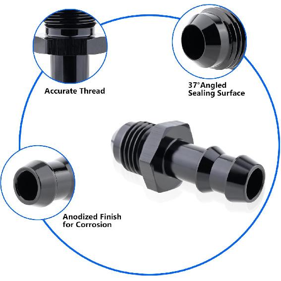 6AN männlich konisch auf 3/8 Schlauchstutzen gerader Fitting-Adapter, Aluminium gerader drehbarer Push-On Stutzen Kraftstoffleitungsfitting(Schwarz eloxiert)