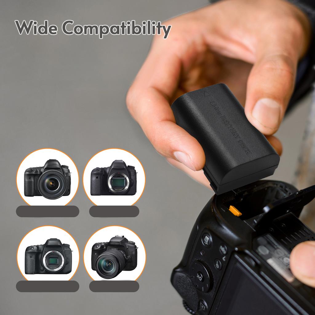 LP E6 Battery Charger 3 Slot Charger with LED Indicators Micro USB & Type C Port + 3pcs LP E6 Batteries 7.4V 2650mAh