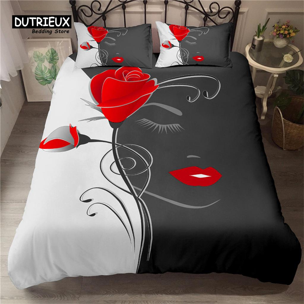 Golden Rose Floral Bedding Set Queen Romantic Style Fairy Girl Heart Duvet Cover Set Valentine'S Day Microfiber Comforter Cover