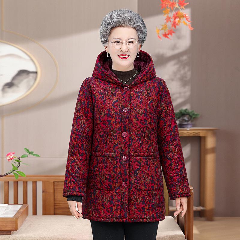Women s Winter Hooded Cotton Padded Jacket - Thickened Coat for Middle-aged & Elderly. 4XL красный