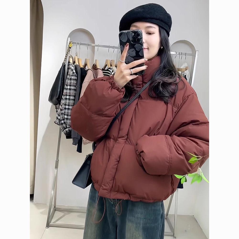 Women's Short White Duck Down Puffer Jacket, Autumn/Winter Korean Style, Loose Fit, Small Size Bread Coat Outerwear
