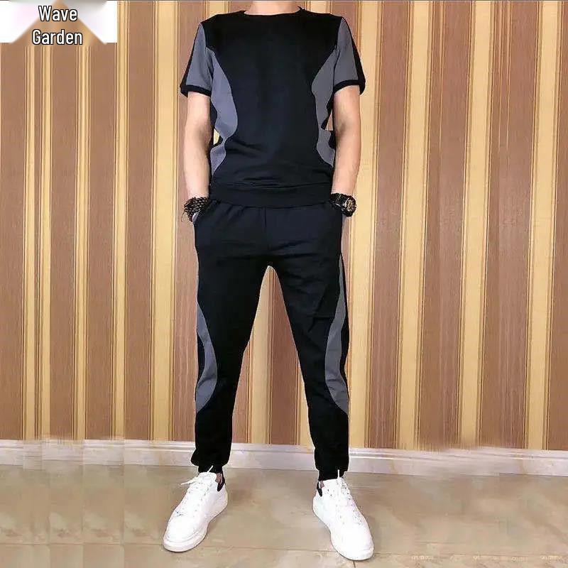 Icy Men's Classic Two-Piece Sportswear Set - Summer Casual Nine-Point Elastic Pants