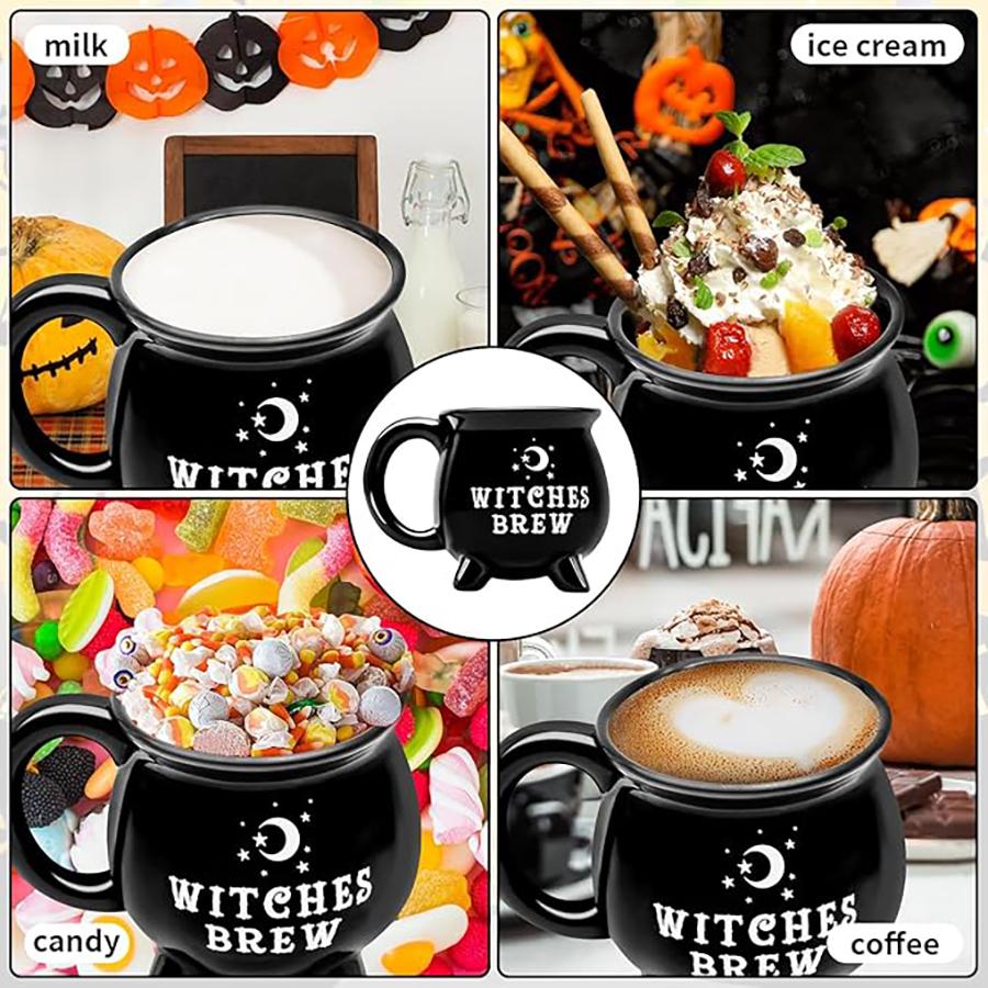 12 Oz Coffee Mug Witches Brew Pattern Mug Black Ceramic Beverage Mugs Ceramic Spooky Witch Coffee Cup for Halloween Birthday
