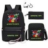 Geometry Dash inspiriertes Schulrucksack-Set für Teenager, Canvas-Tasche, Federmäppchen, Umhängetasche, Unisex, Leicht, Wasserabweisend