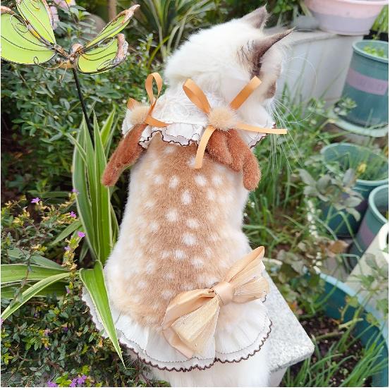 Pet dog clothes Autumn Winter Fluffy Deer Vest Dress Handmade for Small Medium Dogs Photography Costume for dog Cat Dog Set
