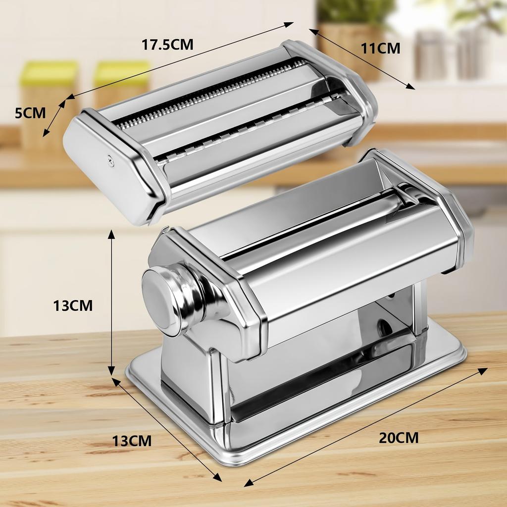 High-quality Stainless Steel Pasta Machine, No Laborious Manual Operation,Adjustable Thickness Setting,Double Wide Noodle Cutter