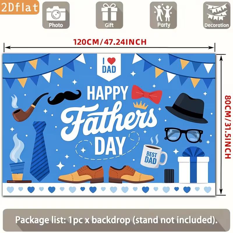 2D Blue Father's Day Backdrop, Gentleman Themed Photo Banner