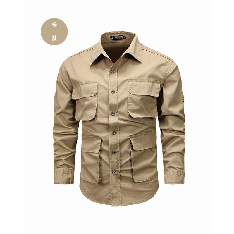 Vintage American Style Loose Fit Cotton Long Sleeve Work Shirt For Men