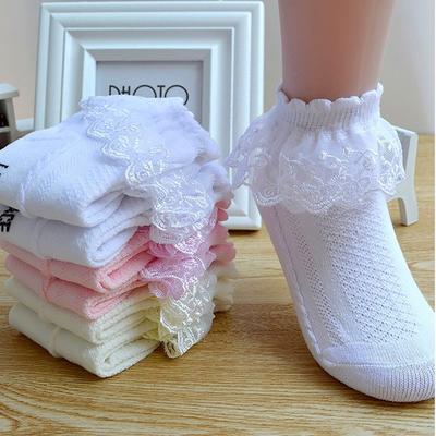 Breathable Cotton Lace Ruffle Princess Mesh Socks Children Ankle Short Sock White Pink Baby Girls