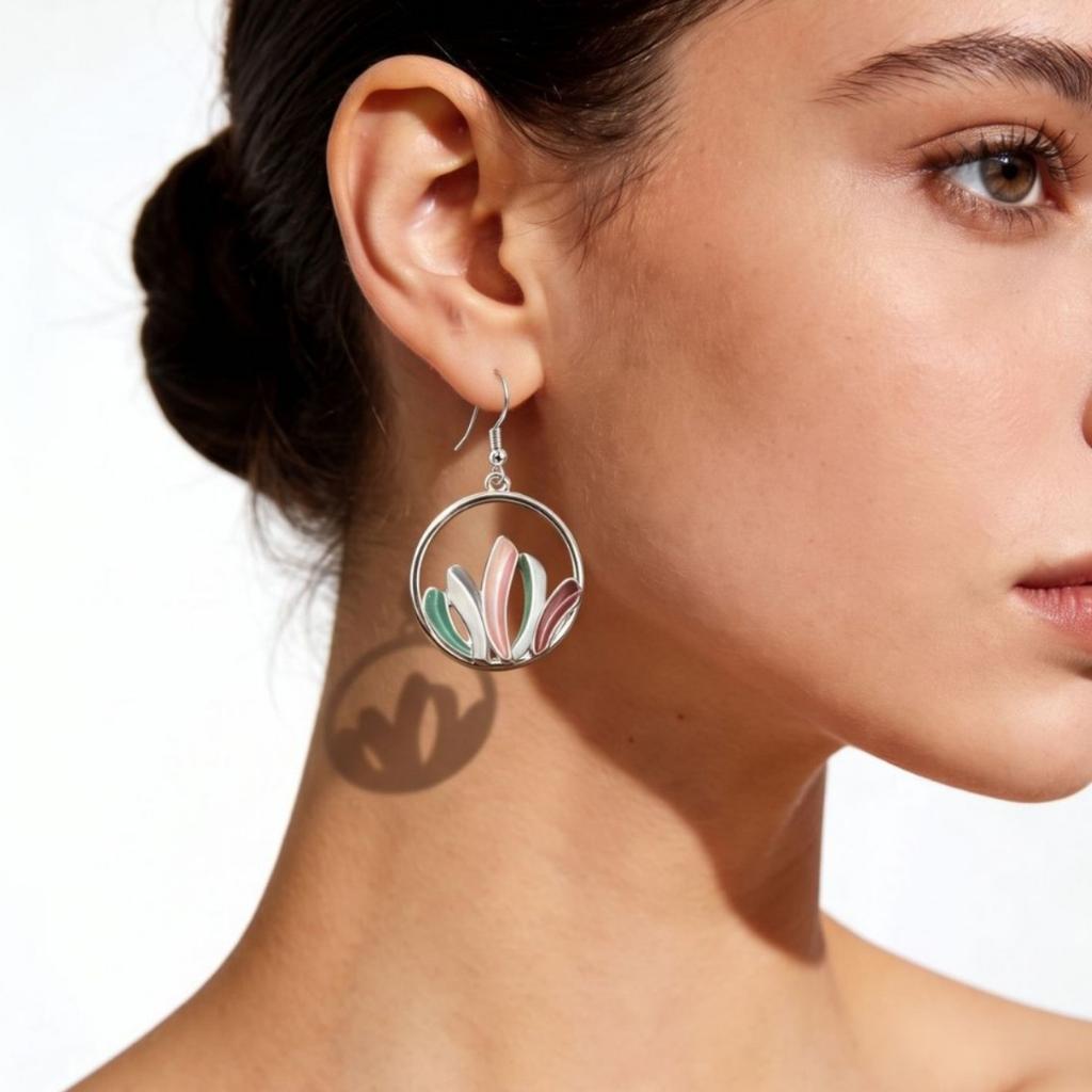 Ring hollow mosaic enamel ear hook European and American style hollow line earrings versatile temperament earrings