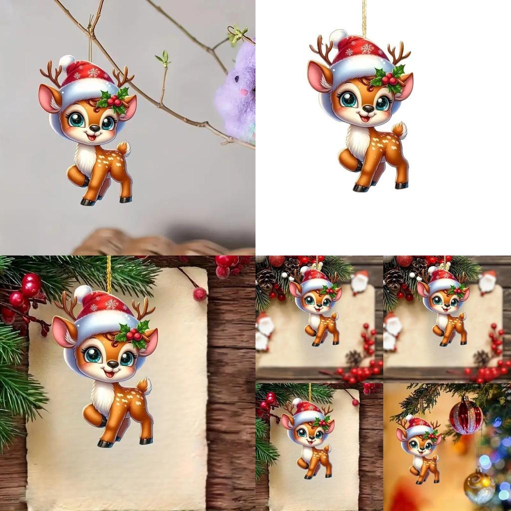 Acrylic Deer Christmas Tree Car Rearview Mirror Ornament With Cartoon Design For Holiday Decor